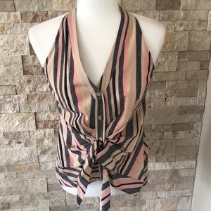 DREW Sleeveless Striped  Tie Waist Blouse
